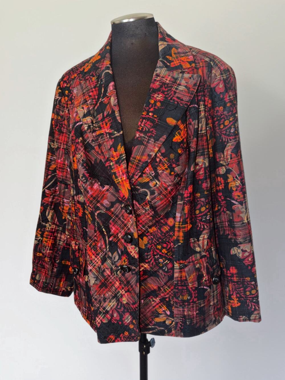 Coldwater Creek W20 Flocked Tapestry Blazer Plus Size 20 Patchwork Plaid